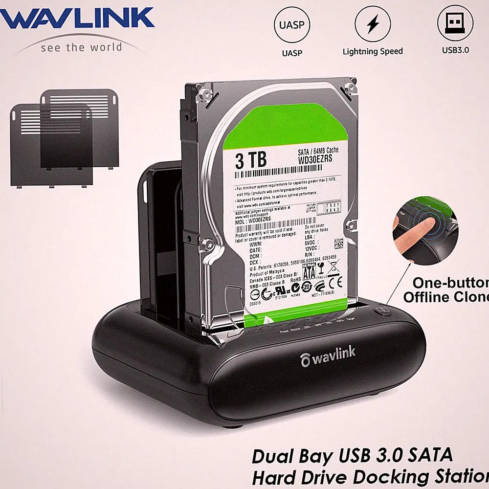 2.5/3.5" Dual Bay External Hard Drive Docking Station USB 3.0 to SATA I/II/III
