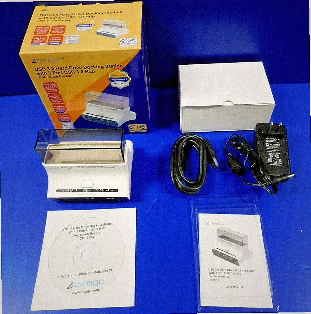 Cirago Hard Drive Docking Station USB 3.0 HUB 3-Port SATA 2.5" & 3.5" SuperSpeed
