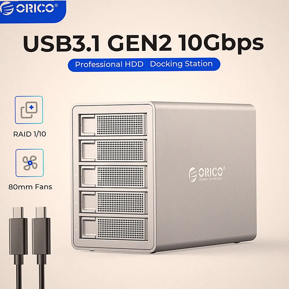 ORICO 5 Bay 3.5'' HDD Hard Drive Enclosure USB3.0/ Type-C For 2.5/3.5'' HDD SSD