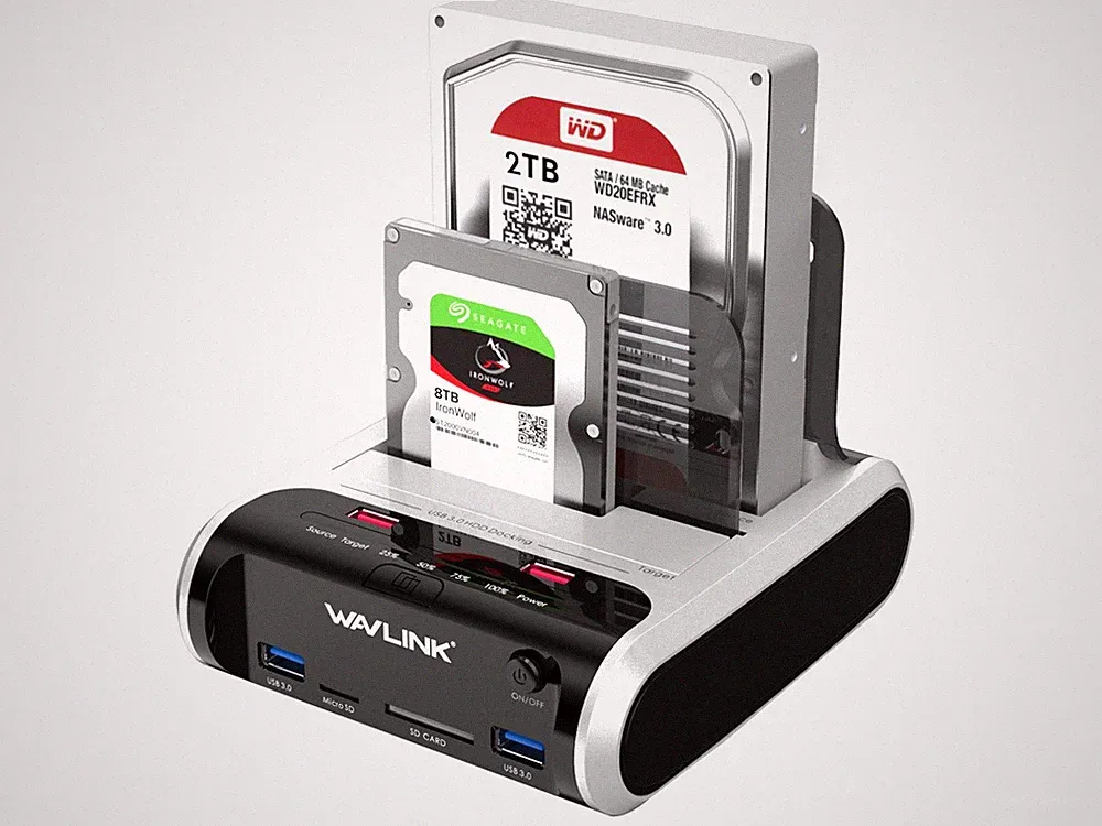 USB 3.0 to SATA for 2.5/3.5" HDD/SSD Dual Bay Docking Station with Offline Clone